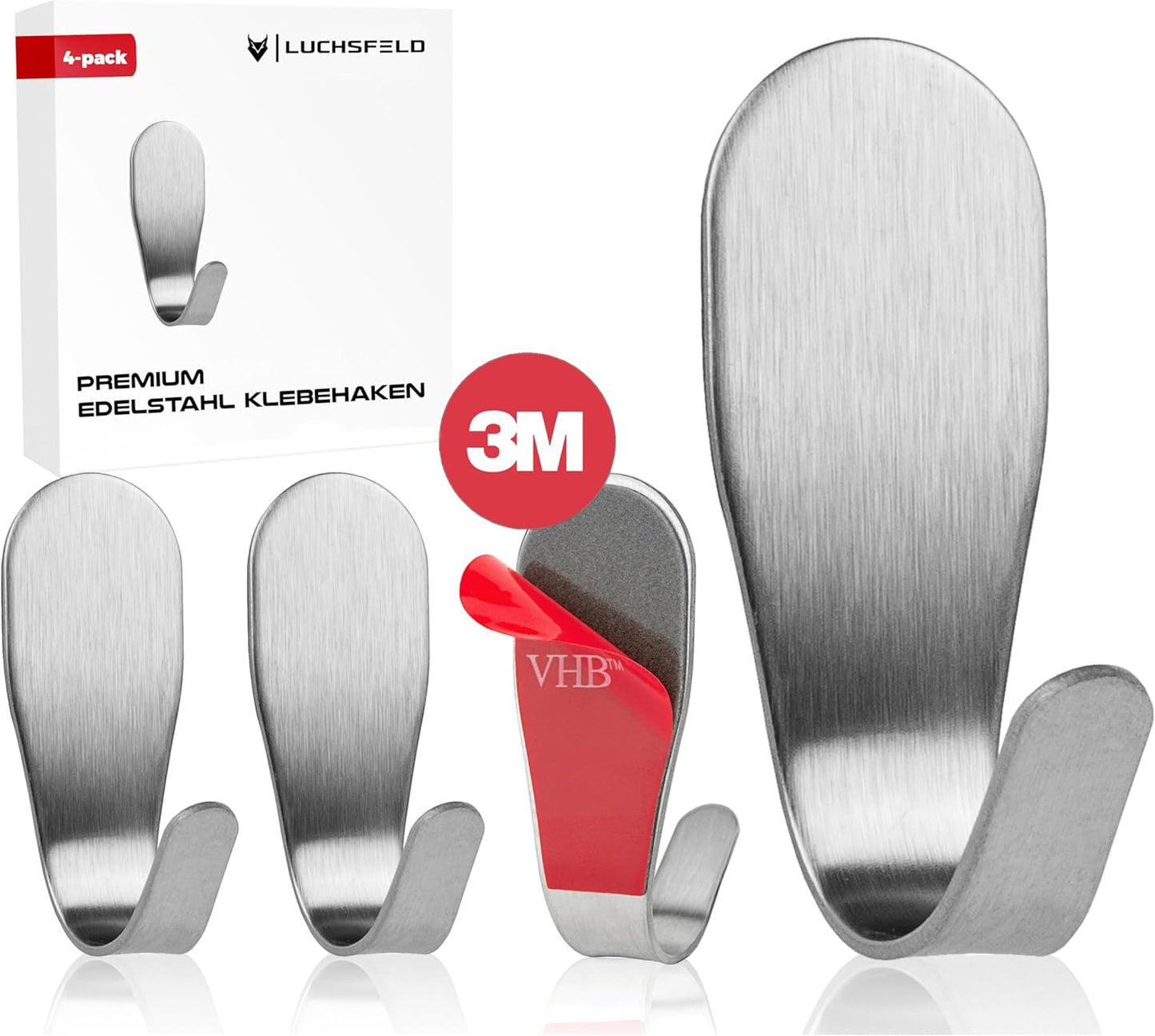LUCHSFELD Set van 4 Zelfklevende RVS Handdoekhaken – 4,5 x 4,5 cm – Zilver – Voor Badkamer en Keuken