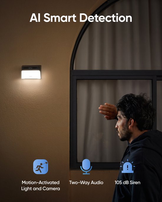 eufy security Solar Wandlamp Camera S120 - Wandlamp - Draadloze Beveiligingscamera met Geïntegreerde Solar LED Wandlamp - Kleurennachtzicht - AI Bewegingsdetectie - Tweeweg Audio - IP65 Weerbestendig - Geen Abonnementskosten