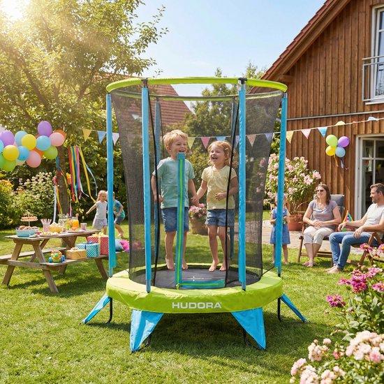 Hudora 65711 - Kinder Trampoline met Veiligheidsnet - 140 CM - Water- en UV-bestendig - Stevig Frame