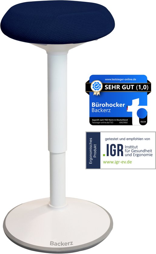 Backerz Wiebelkruk - Ergonomische Wiebel Stoel hoogte 55-80cm - Balanskruk - Zit Sta kruk - Zadelkruk Blauw
