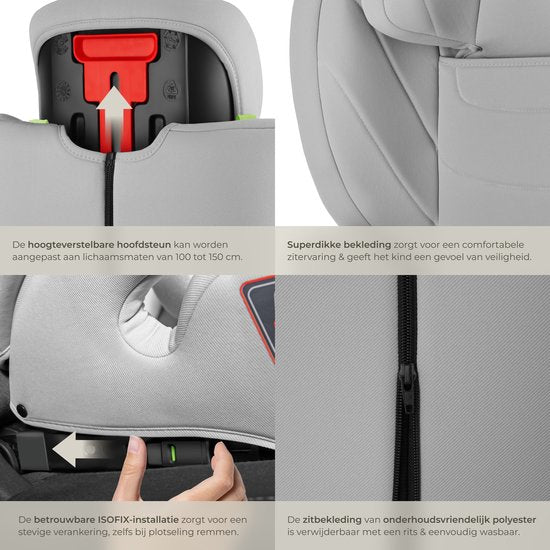 tectake® Kinderautostoeltje i-Size Goedgekeurd - ISOFIX Autostoel tot 36 kg - Veiligheid en Comfort voor Kinderen- YB805A - lichtgrijs