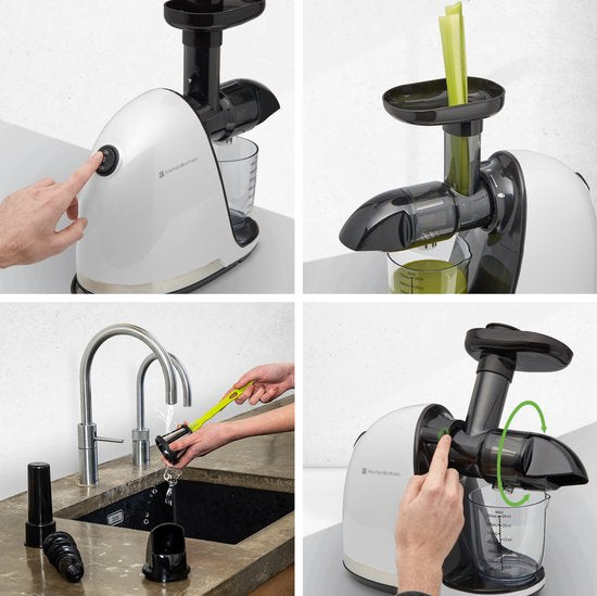 KitchenBrothers Slowjuicer - Juicer - Groenten en Fruitpers - 700ml - Met Pulpreservoir - Juice Maker - Parelwit