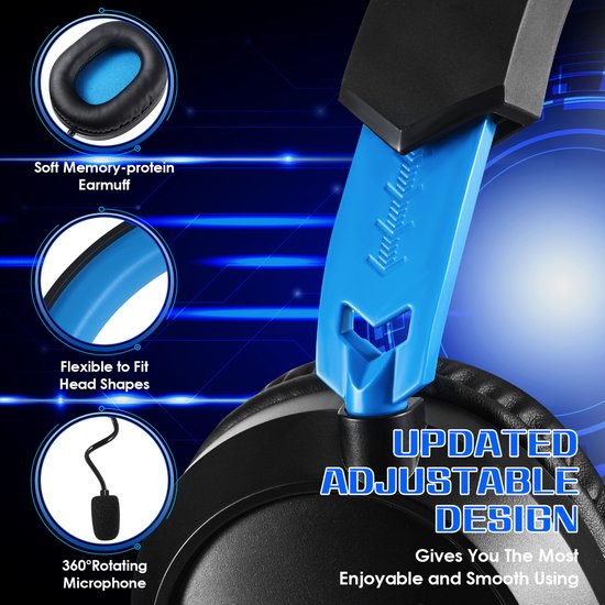KOTION EACH G3100 Gaming Headset - Over-ear Koptelefoon met Microfoon - Geschikt voor Nintendo Switch,PS5, PS4, Xbox Series X|S, Xbox One, Mobile & PC - Zwart blauw