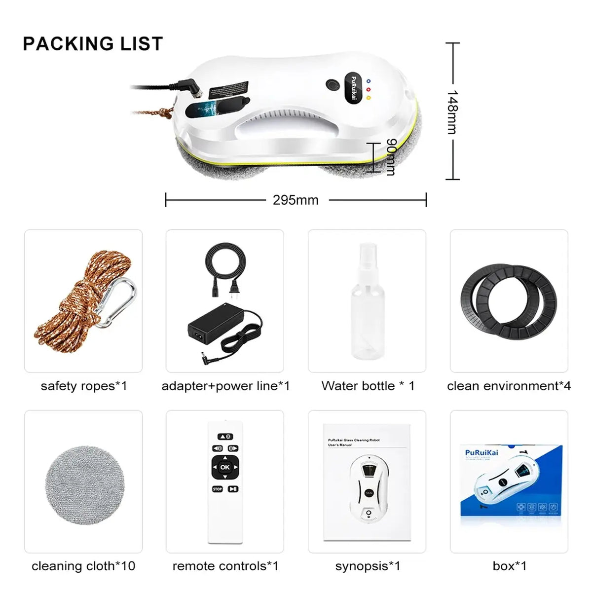 PuRuiKai Household window automatic water spray cleaning robot vacuum cleaner remote control electric window wiper household glass wiper