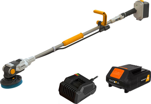 Batavia Accu 18V Twin Brush Brushless Reinigingsborstel - Incl. 2.0 Ah Li-ion Accu - 2.4A Oplader - 1x Reinigingsborstel - 1x Middelgrote Borstel Blauw - Maxxpack