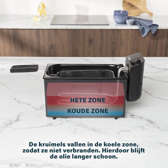 Princess Friteuse - 3 liter - Koude zone - Frituurpan - 2000W - Regelbare thermostaat - Zwart - 182727