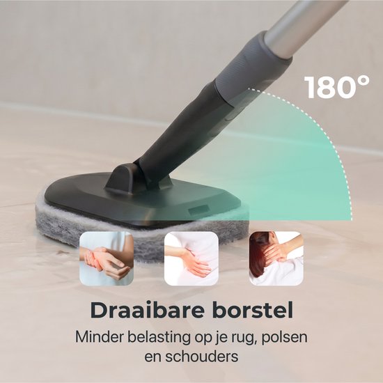 CLEANLY Schrobber met Steel 3 in 1 set - Schoonmaakborstel - Schuurborstel - Schrobber met Steel - Schrobborstel - Luiwagen - Verstelbaar 118-150cm - Zwart, Grijs