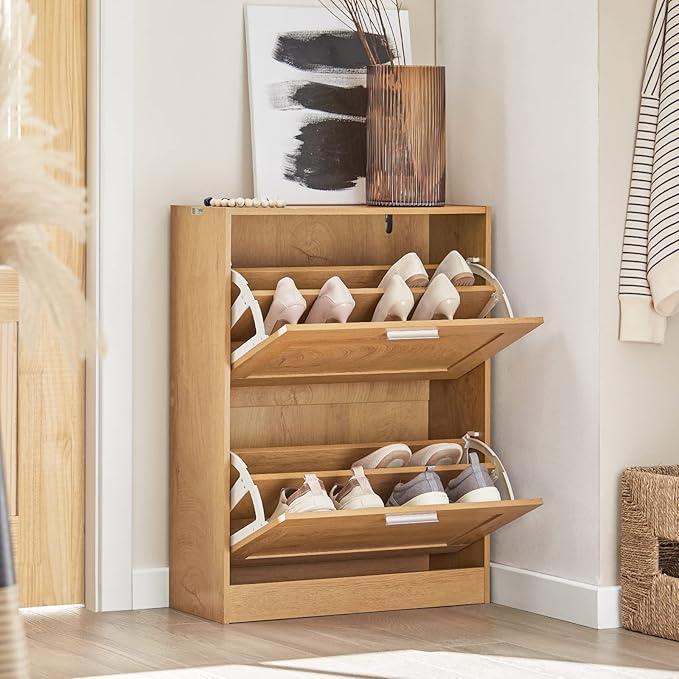 SoBuy FSR137-N Entreekast - Houtcomposiet met 2 Kleppen & Smal Design - Bruin