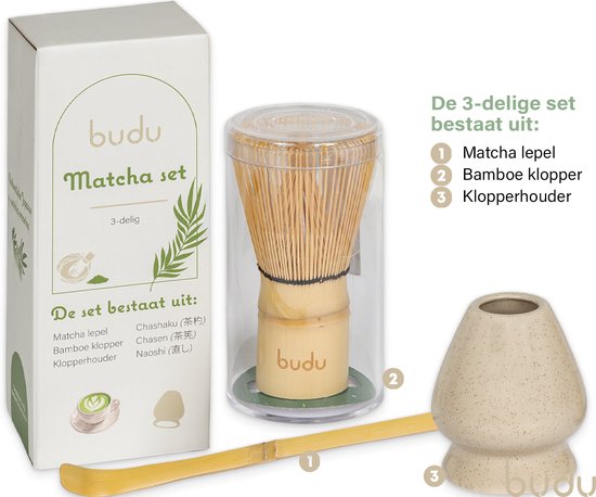 Budu Matchatset 3-delig - Matcha klopper - Matcha thee set