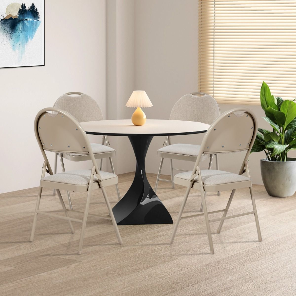 Coast 4-Delige Draagbare Klapstoelen Set – Metalen Frame, Gevoerde Zitting en Stof Beklede Rugleuning, Beige, 47 x 50 x 88,5 cm