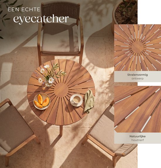 tectake® Ronde Houten Tuintafel - Ø70 x 62 cm - Acaciahout - Weerbestendig - Buitentafel - Bistrotafel - Bijzettafel - Tafeltje voor Balkon en Terras - Ook voor Binnen