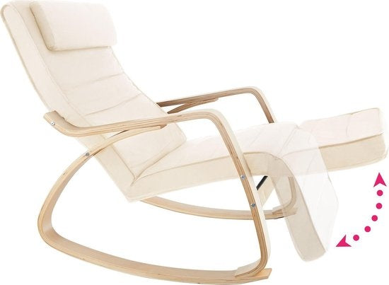 tectake® Schommelstoel - Kussen & Verstelbare Voetsteun – Tot 150 kg – 67 x 115 x 86 cm – Beige