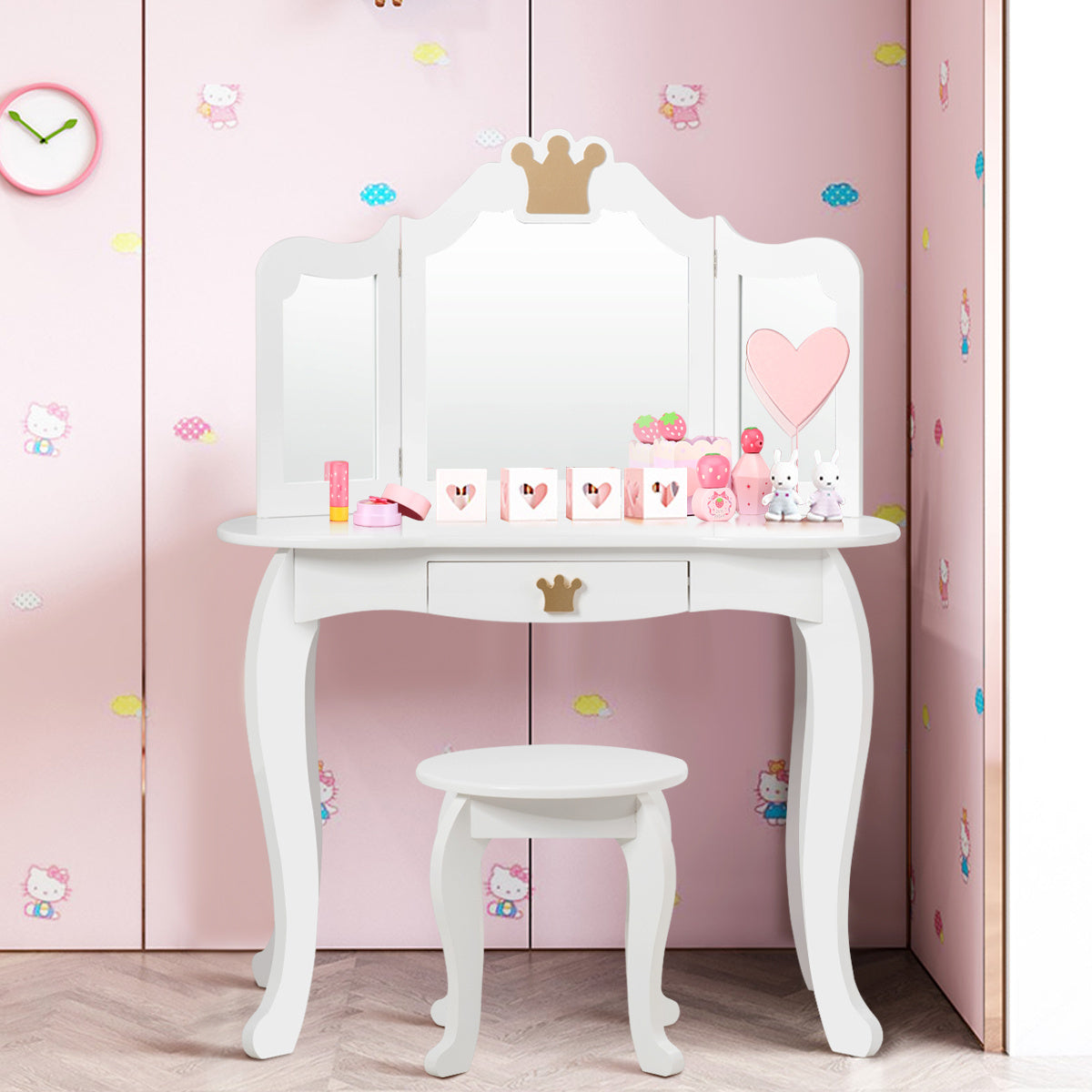 Coast 2 in 1 kapseltafel set kinderen kleedtafel meisje friery tafel houten spiegel tafel wit 80x42x105cm