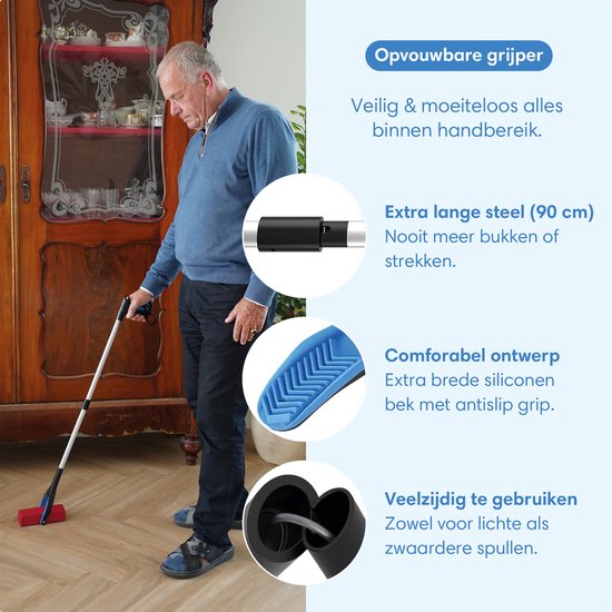 Safe Age® Grijper voor ouderen – Afvalgrijper - Extra Lang 90 cm – Opvouwbaar – met 360° Draaibare Kop & Magneet