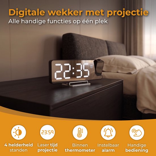 Nuvance Digitale Wekker met Projectie - Digitale Klok Slaapkamer - Snooze Functie - Wekkers Digitaal - Alarmklok