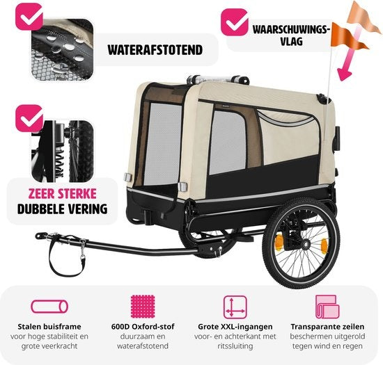 tectake® - Hondenkar WoofRider fietskar - beige - inklapbaar, tot 40 kg - hondenbuggy hondenwagen - 404945