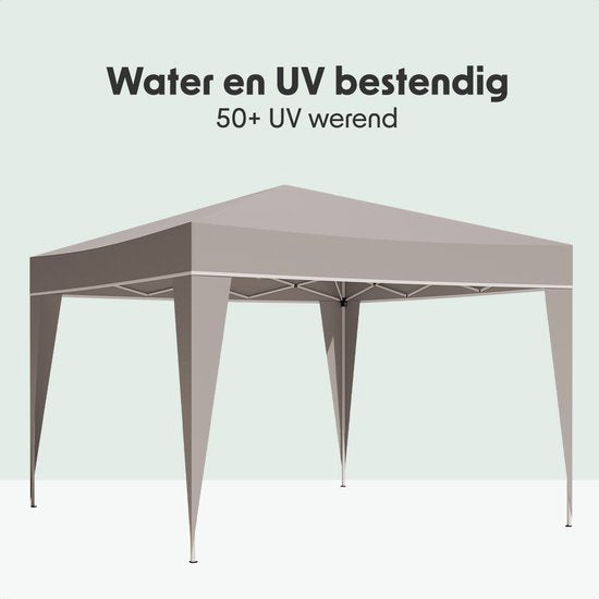 LifeGoods Partytent - Opvouwbaar - 3x3 m - Easy Up - Paviljoen - Vouwtent - Met Draagtas - Beige