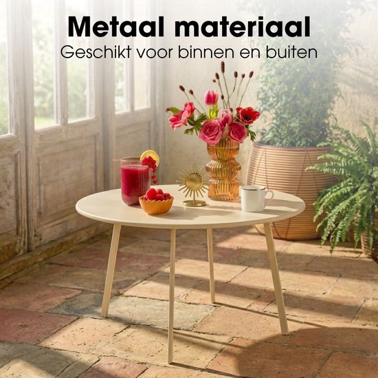 Mica Decorations Seatle Bijzettafel Rond voor Buiten - Koffietafel - Salontafel Buiten - Ook als Plantentafeltje of Plantenstandaard - Metaal - 38 x 61 cm - Creme