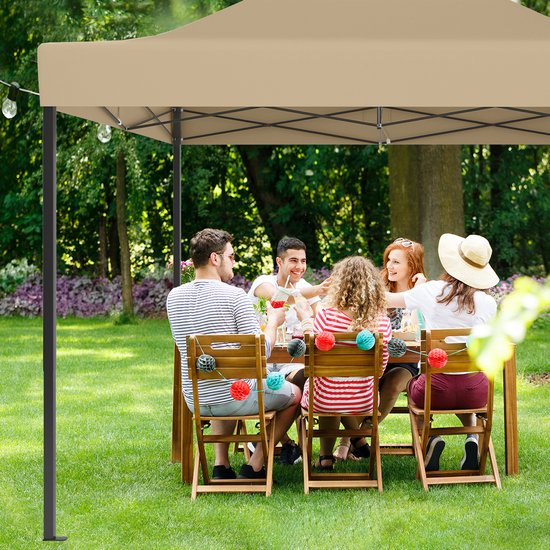 LifeGoods Partytent - Paviljoen - 3x4.5 m - Easy Up - Opvouwbaar - Waterdicht - Draagtas met Wieltjes - Beige