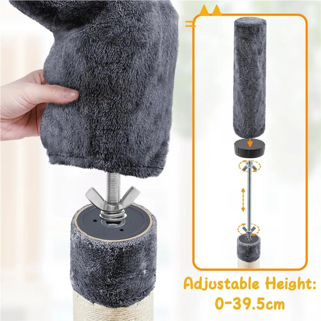 Yaheetech Plafond Krabpaal 226-265,5 cm - Donkergrijs - Verstelbare Kattenboom met 5 Niveaus