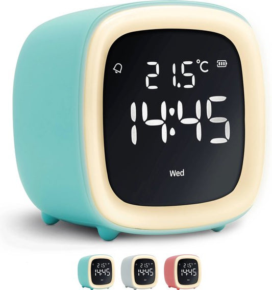 JustAnotherProduct AP18 - Oplaadbare digitale wekker met licht (3 standen) - Alarm klok met temperatuur (15.5°C tot 50°C) - 12/24h Alarm clock - Nachtlamp - Licht blauw