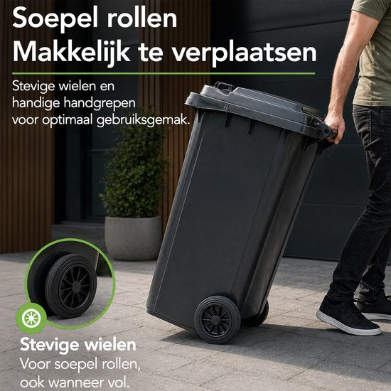 Infinity Goods Kliko 120L - Afvalcontainer - Rolcontainer - Kunststof Mini Container - Met Wielen - Grijs