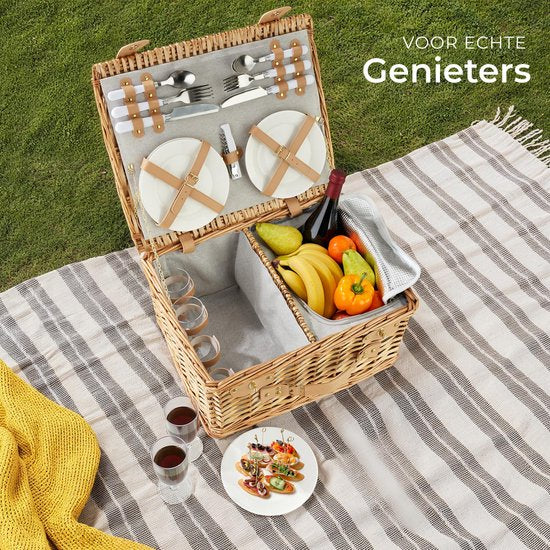 tectake® Picknickmand Set Terschelling – 21-delig – Luxe Picknickset 2 Pers. – Inclusief Koelvak & Bestek
