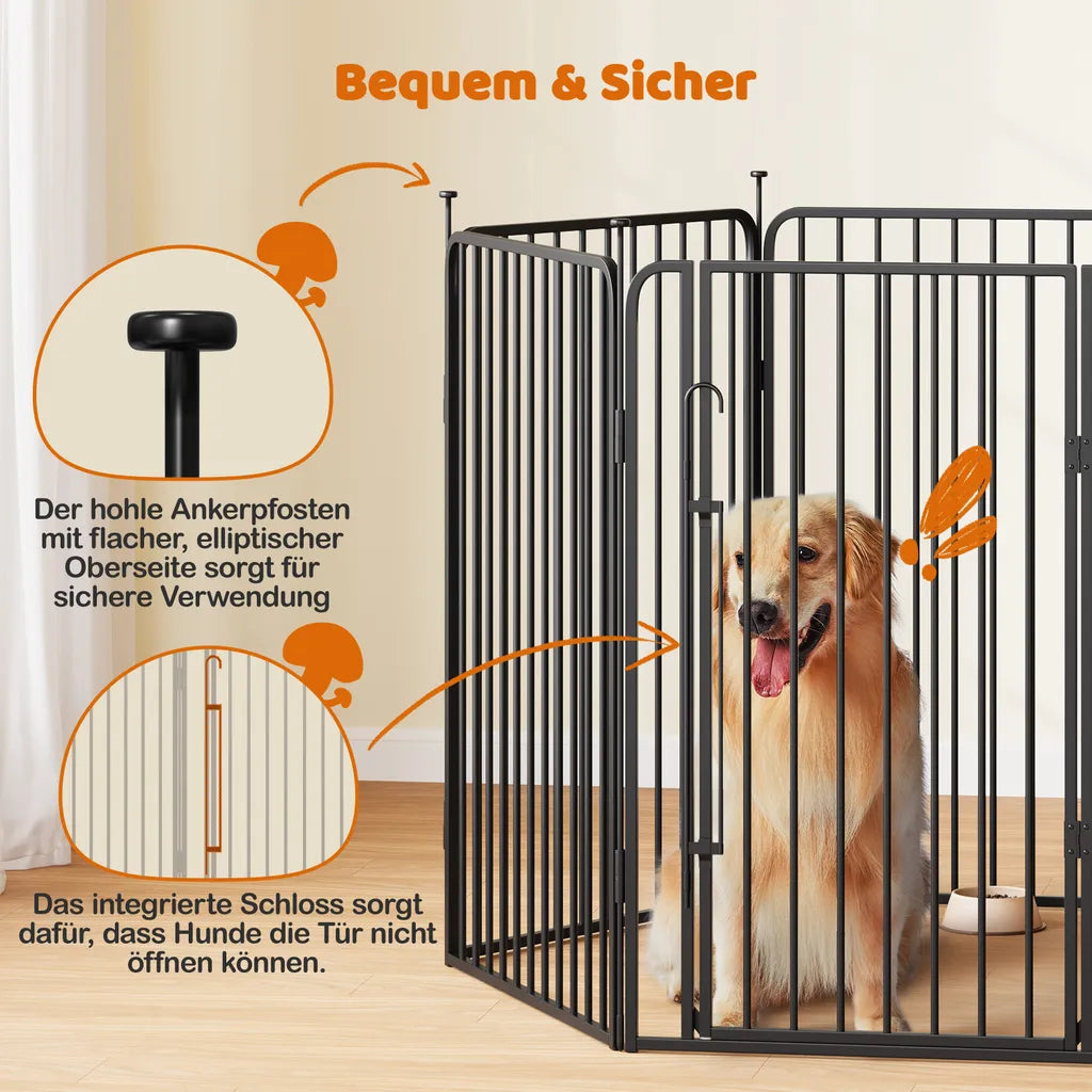 Yaheetech Puppyren & Hondenren 8 Panelen - Zwart - 80 cm Hoog - Opvouwbaar met Deur en Veiligheidsslot