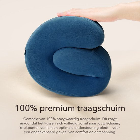 SC Travel Essentials - Nekkussen Set 3-delig - Ergonomisch Memory Foam Reiskussen met Oogmasker en Oordoppen - Ideaal voor Vliegtuig, Auto en Trein - Compact en Luxe - Navy