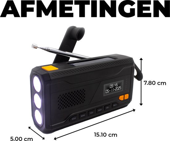Denver Noodradio - Powerbank Zonne-energie - DAB & FM Radio - Noodpakket - Zaklamp - Opwindbaar - SOS Licht - Solar powerbank - SCD2033