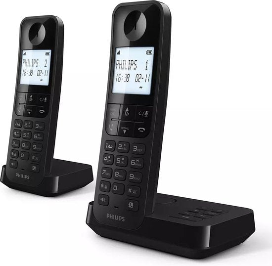 Philips Draadloze Telefoon D2752B/12 - DECT - 2 Handsets - Huistelefoon - Vaste Lijn - Zwart - 7x16.5x18.5 cm