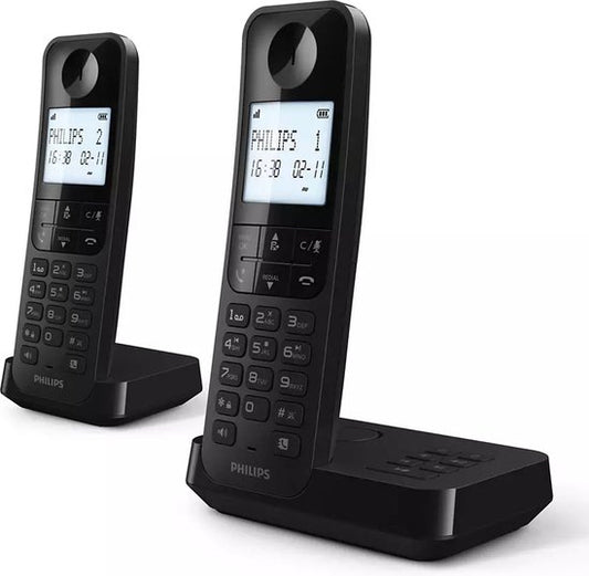 Philips Draadloze Telefoon D2752B/12 - DECT - 2 Handsets - Huistelefoon - Vaste Lijn - Zwart - 7x16.5x18.5 cm