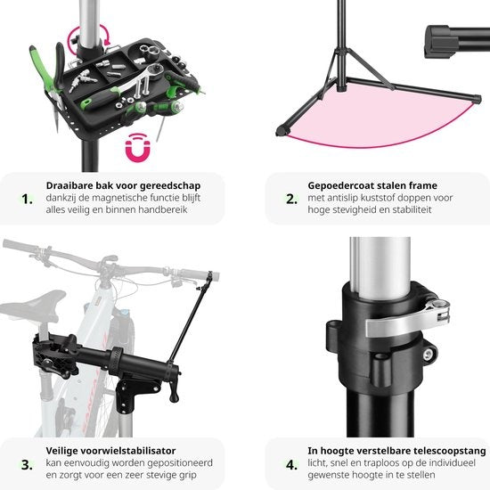 tectake® - Fietsreparatie standaard Jan - opvouwbaar/in hoogte verstelbaar montagestandaard - geschikt voor e-bikes/elektrische fietsen - 404919