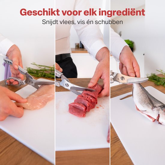 AoraKitchen Vleesschaar - RVS Keukenschaar - voor Vlees, Vis, Kip & Bot - Kruidenschaar - Vaatwasserbestendig - Incl. Hoes