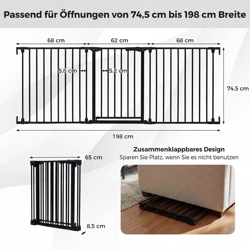 Coast 3-delig Traphek – Verstelbaar 74,5-198 x 74,5 cm – Zwart