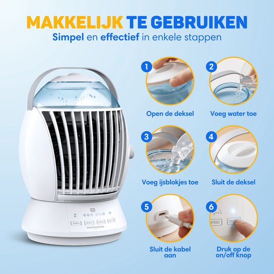 Vulpes Goods® Tech - Mini Airco ELITE - Mobiele Luchtkoeler met Afstandsbediening - Aircooler 6in1 - 3 luchtbevochtigingsstanden met Swingfunctie - 3 windsnelheden - 100% Anti-lek - Incl. kabel & adapter meegeleverd - Thuis & Kantoor