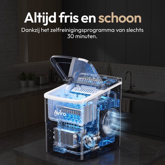 Aviro Ijsblokjesmachine XL - 2L - Met IJsschep - IJsblokjesmaker - 16KG / 24U - Zelfreinigingsfunctie - Zwart