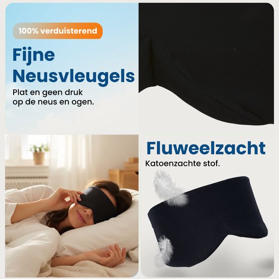 PurelyGoods® Slaapmasker - Oogmasker - Verduisterend - Mannen en Vrouwen - Katoen - Zwart