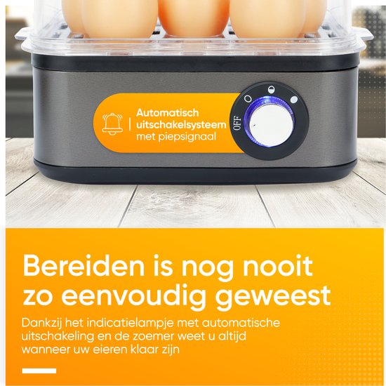 KitchenApp Eierkoker elektrisch - Geschikt voor 8 eieren - Met timer - Inclusief maatbekertje - Zilvergrijs