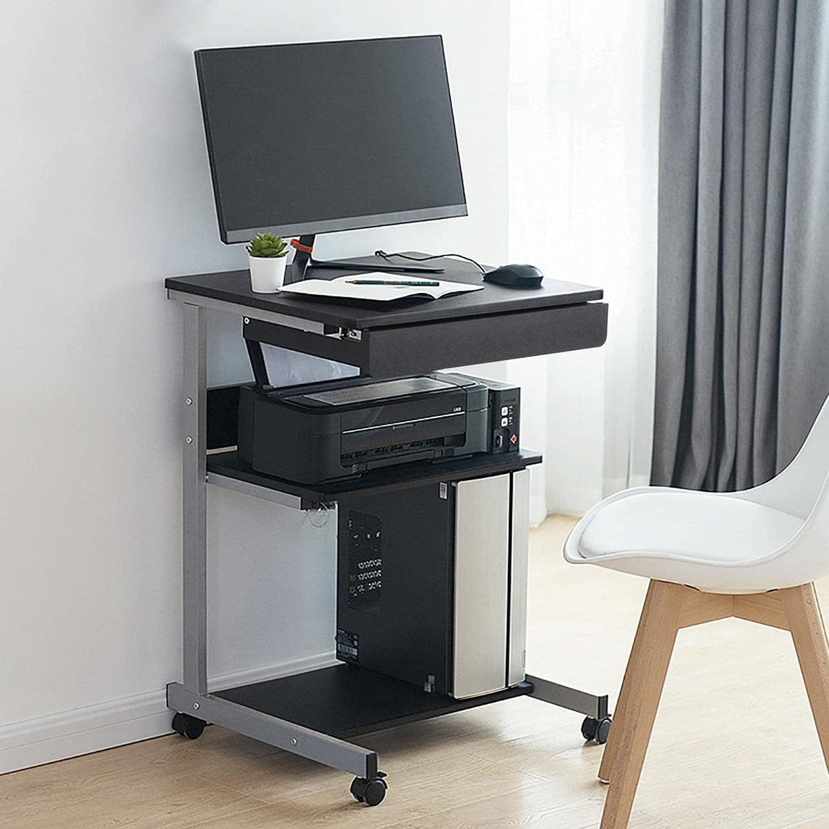 Yaheetech klein Mobiel Computerbureau 56 x 51 x 80 cm - Zwart - met wielen