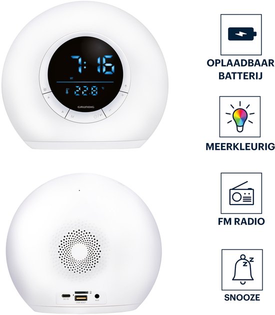 Grundig Wake-Up Light Wekker – Digitale Wekker met Radio en Bluetooth – Lichtwekker met LED-Display – Wake up Light - Wit