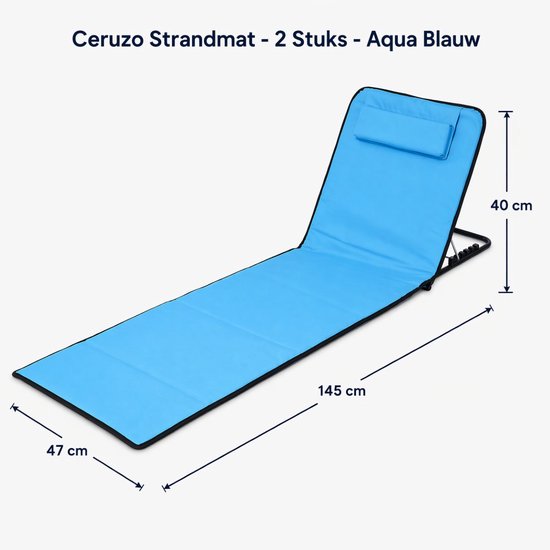 Ceruzo Strandmat Set 2 – Verstelbare Rugleuning – Opvouwbaar – Aqua Blauw
