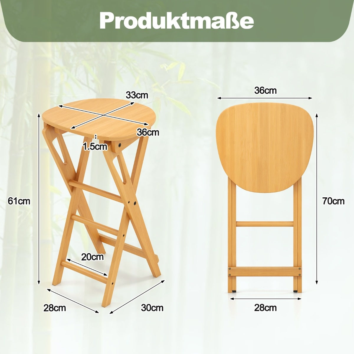 Coast 2 Set opvouwbare barkruk gemaakt van bamboe met voetsteunstoelhoogte 61 cm natuur