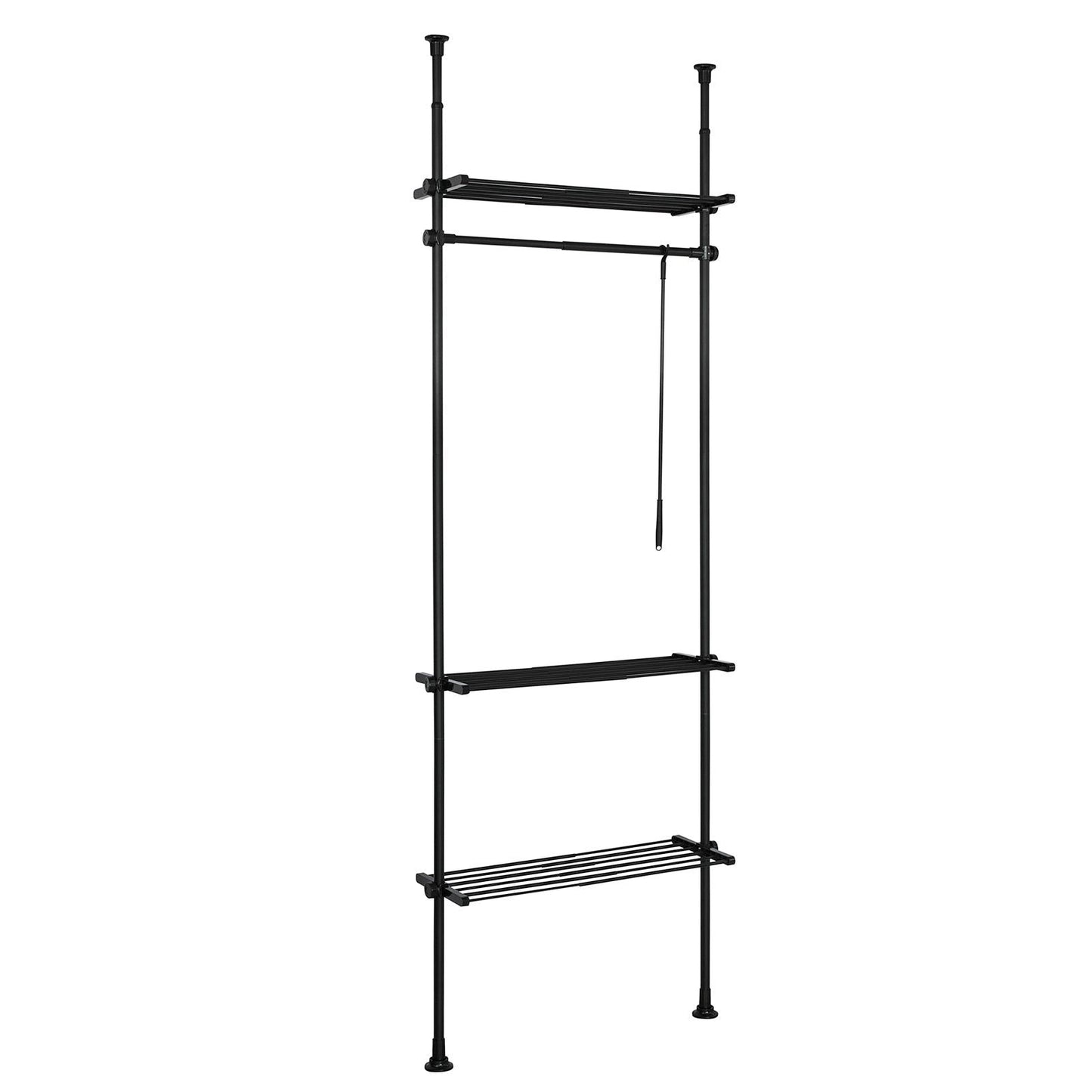 SoBuy Kledingrek - 1 Bar 3 Planken En 1 Vorkkleding - 52-80 x 233-300 cm – Zwart