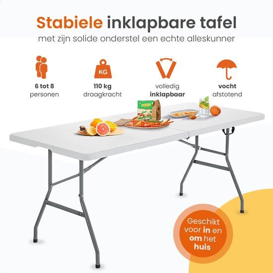Goliving Klaptafel – Inklapbaar & Weerbestendig – max. 110 kg – 180 x 70 x 74 cm – Wit