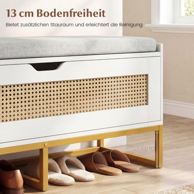 Coast Schoenenbank – Rattan - Zitkussen – 100 x 35 x 44 cm - Wit
