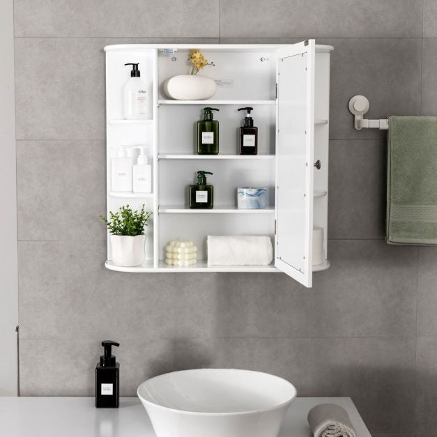 Coast Wandkast – Met Spiegeldeur & Open Planken – 66 x 17 x 62 cm – Wit