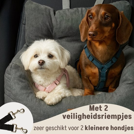 By Cee Cee Autostoel Hond - Premium Automand Hond - Hondenmand Auto Met Veiligheidsriempje - Hondenstoel - Autozitje -All Season - Grijs - Maat M - Kleine En Middelgrote Honden