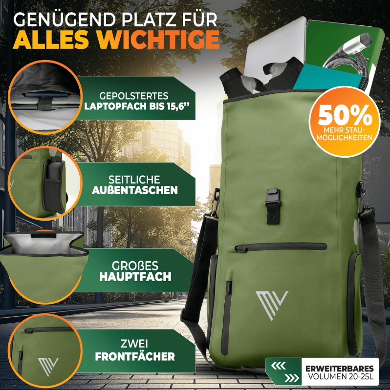 MiVelo EVO Fietstas Rugzak - 25 L - 100% Waterdicht - 3-in-1 - Laptopvak - 60 x 30 x 15 cm