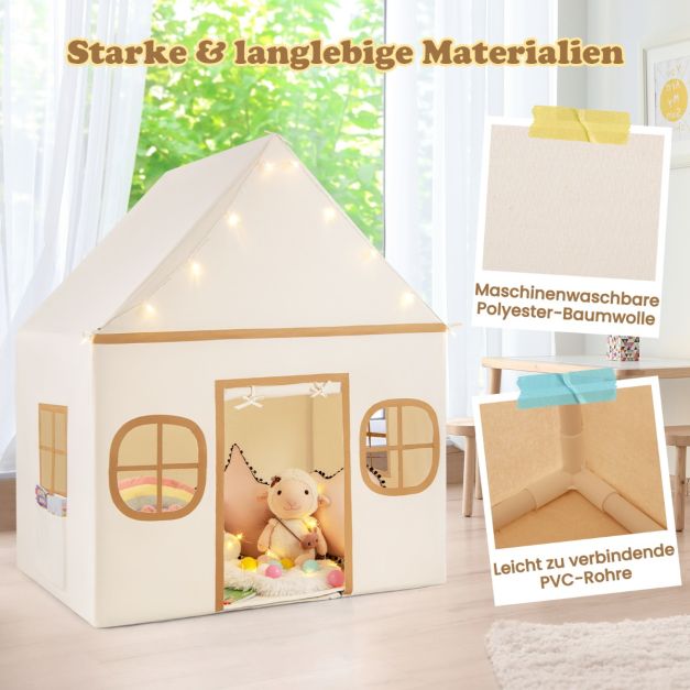 Coast Speeltent voor Kinderen – Indoor Speelhuis met Sterrenlampjes en Speelmat 120 x 101 x 143 cm – Beige/Bruin